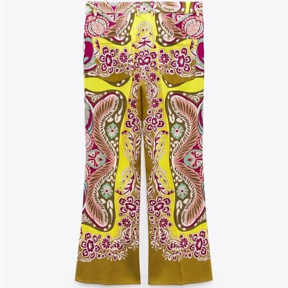 Zara CROP FLARE LINEN BLEND PANTS L XXL - Picture 3 of 5